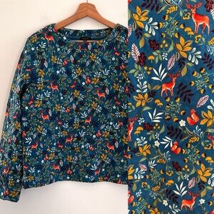 Talbots Quilted Sweatshirt in Woodland Ditsy winter fable animals novelty print